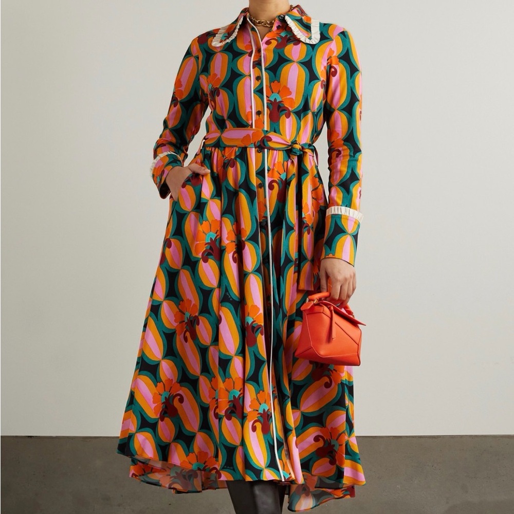 LA DOUBLEJ 
Belted Printed Maxi Shirt Dress